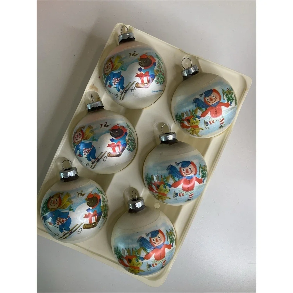 Vintage 1973 Corning Raggedy Andy Ski Teddy Christmas‎ Ornaments Bobbs Merrill